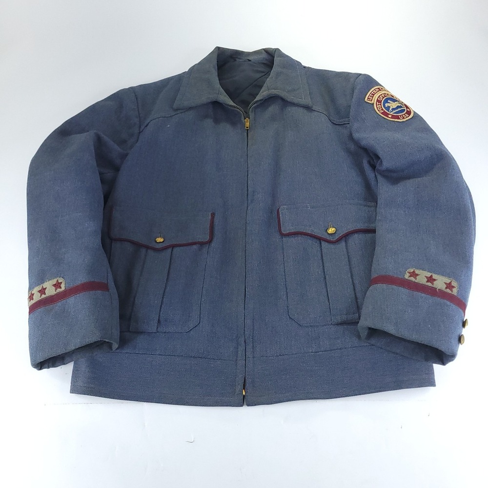 VTG 50s US Postal Service Letter Carrier Jacket Medium Blue 3 Star Pony Ex Patch